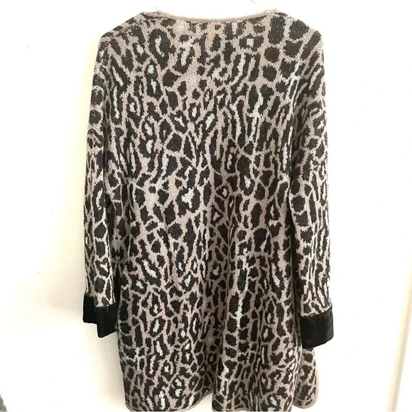 Whimsigoth Leopard Print Longline Cardigan Wool Blend Open Front Knit Sweater  L - Picture 9 of 11